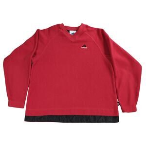 Y2K Adidas Fleece Pullover Red Black Trim Mens L V Neck Sweatshirt Streetwear